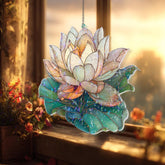 Lotus Flower Acrylic Suncatcher, Stained Glass Style Water Lily Window Hanging, Tranquil Zen Botanical Nature Home Decor Gift